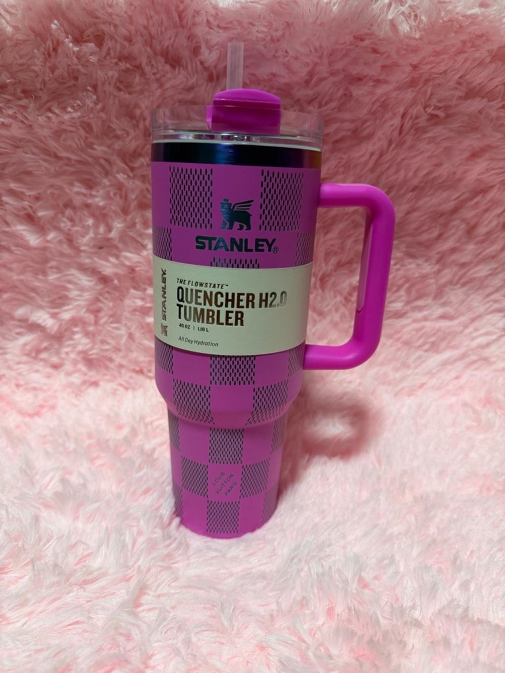 Stanley Pink Plaid Insulated Tumbler with Handle